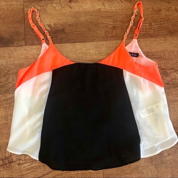NWT Do & Be orange, black, and white tank with gold chains, adjustable straps M - Picture 1 of 7